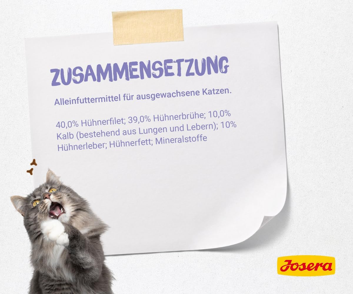 JOSERA Kip- en kalfsfilet (16 x 70 g) | Volwassene | Premium natvoer voor volwassen katten | Kip en kalfsvlees met 40% kipfilet | Geen granen | Nat kattenvoer in vershoudzakje | Pak van 16