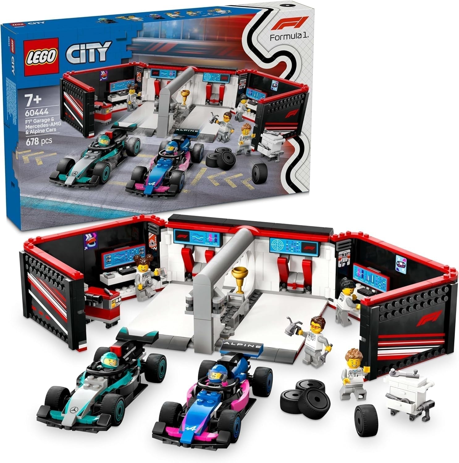 LEGO City F1 Garage met Mercedes-Amg en Alpine raceauto's - Formule 1 raceauto met 2 coureurs en 4 mechanische minifiguren - Cadeau voor jongens en meisjes vanaf 7 jaar en fans 60444 Bouwsets Beuche in LEGO-Store Standaardtitel