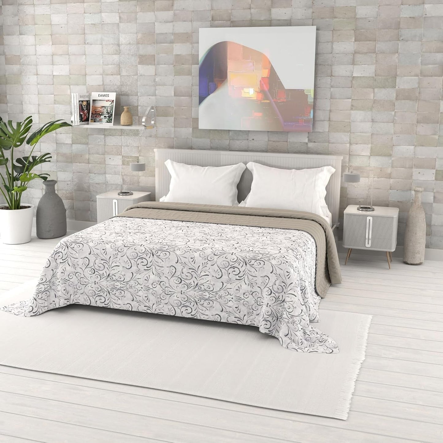 Zomerdekbed met fantasieprint, polyester vulling, bloemblaadjes, 260 x 270 cm