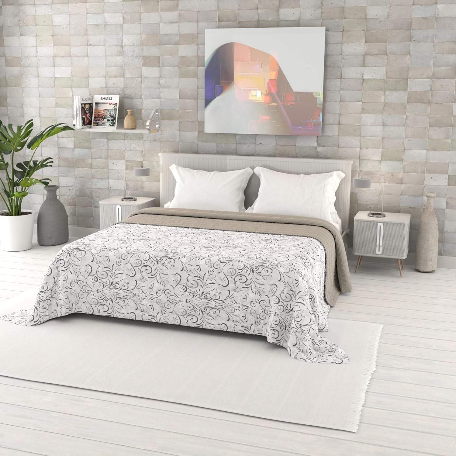 Zomerdekbed met fantasieprint, polyester vulling, bloemblaadjes, 260 x 270 cm
