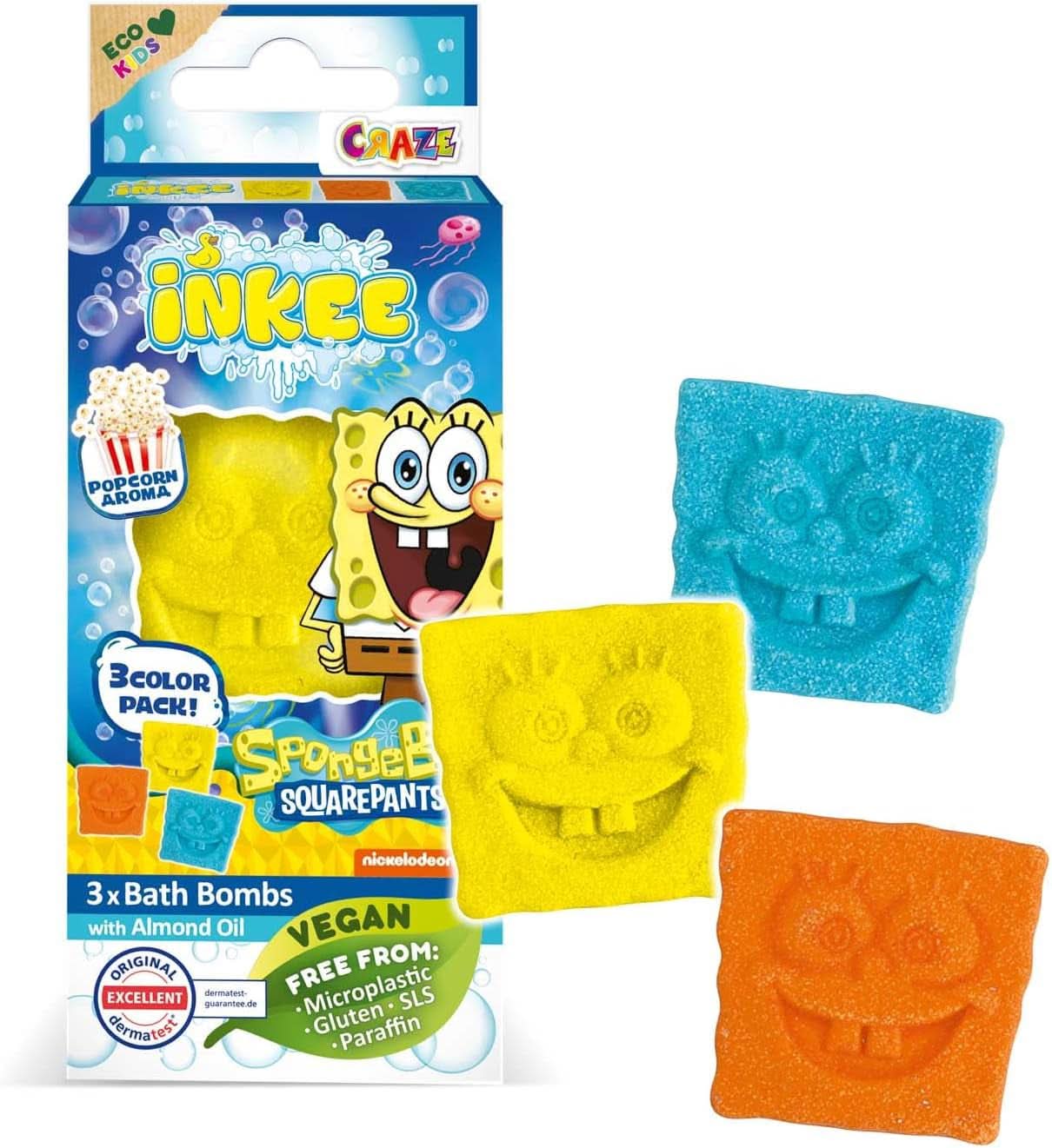 INKEE Spongebob Surprise Kids Bath Bomb Spongebob Squarepants Collectible 80 Gram Naty Shop Set van 3 Spongebob Bath Bombs