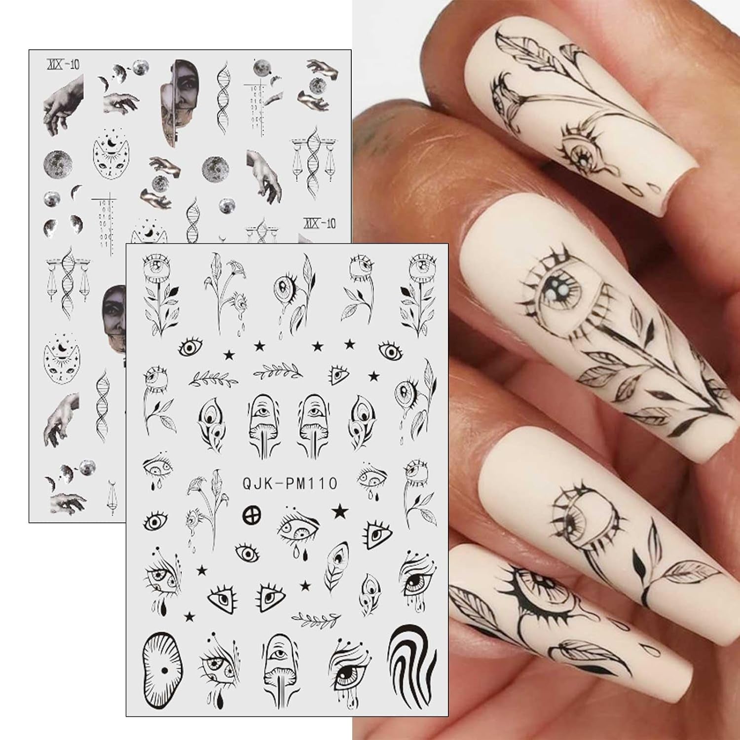 Jmeowio Nagelsticker Mond Stern Sonne 9 Blatt Nail Art Sticker Selbstklebend Nagelaufkleber Bunte Decoratie Nageldesign Zubehör