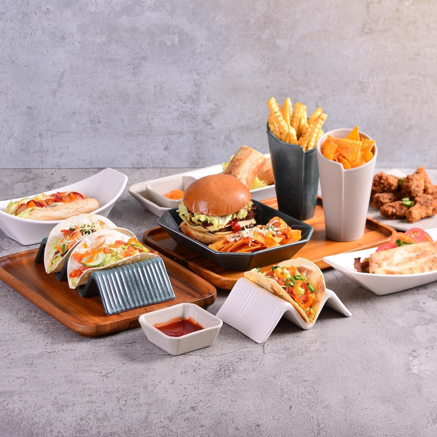 CreaTable, 33984, Street Food-serie, serviesset voor 2 personen, Street Taco 2-standaard in steengoed, vaatwasmachine- en magnetronbestendig, kwaliteitsproductie