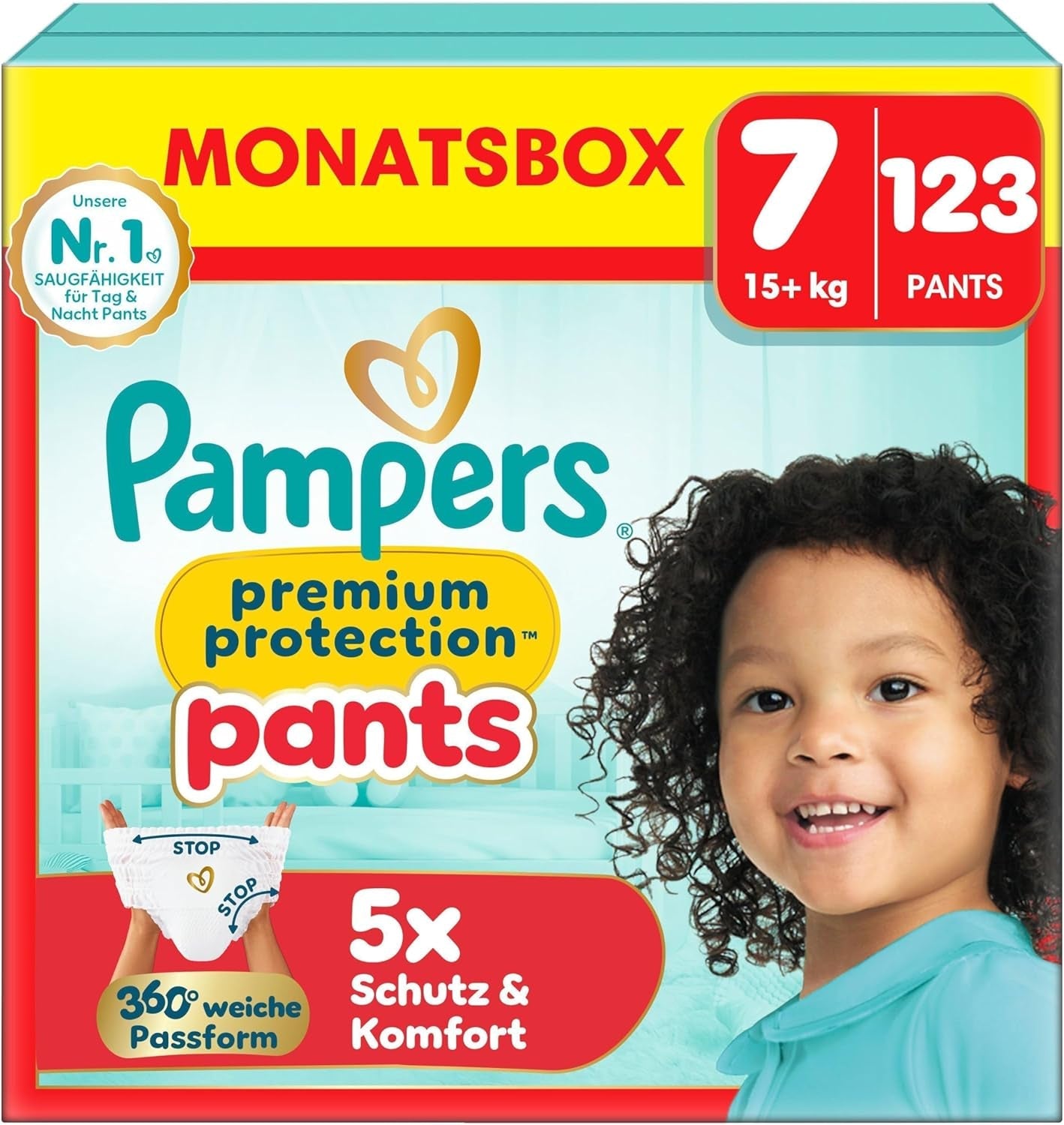 Pampers Premium Protection Broekje maat 5, 144 luiers, 11kg - 17kg, met 360° aanpassing en zachte anti-lek manchetten voor optimaal comfort en bescherming