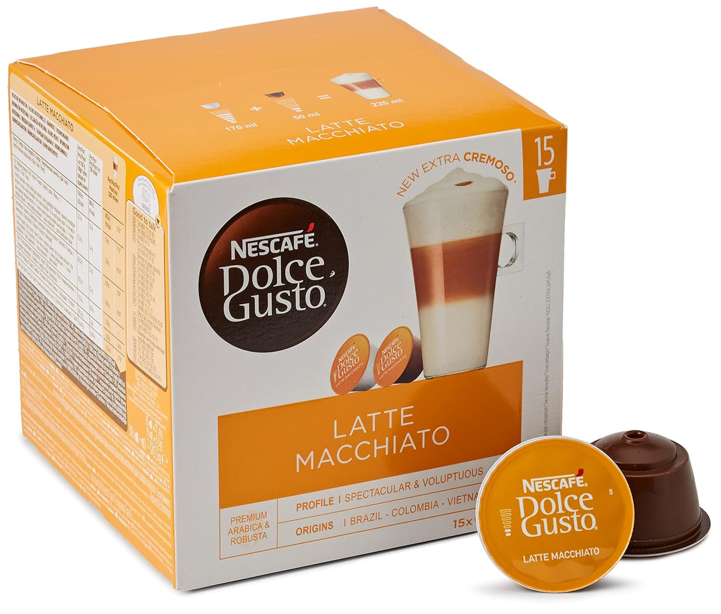Latte Macchiato Vorratsbox 90 Kaffeekapseln (Aromatischer Espresso, 3-Schichten -Köstlichkeit aus feinem Milchschaum & Cappuccino