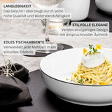 ZANGER | Marlo serviesset met zwarte en witte rand, 18-delige porseleinen serviesset voor 6 personen, wit met zwarte accenten, dinerborden, dessertborden en schalen, modern design | DE PREMIUM COLLECTIE