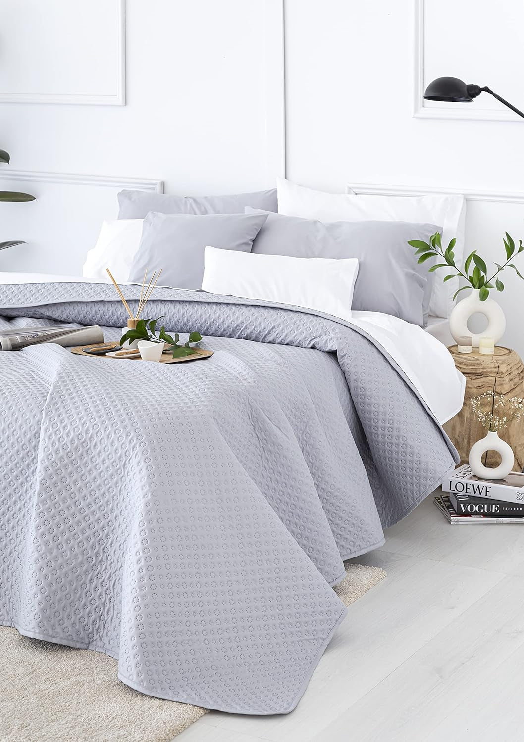Todocama Fine Boutique sprei met piquépatroon, voor lente, zomer, herfst en winter, 100% superzachte microvezel, multifunctionele deken, 140/150/160-250 X 260 cm, lichtgrijs Bedden en dekens Beuche den Todocama-Store
