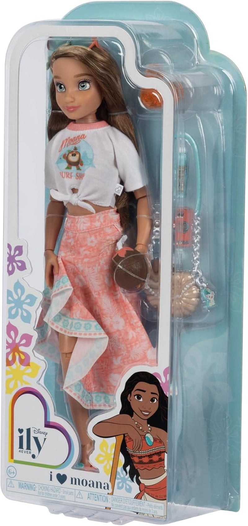 Vaiana-pop met accessoires, 29 cm, 13 scharnierpunten, officieel gelicentieerd door Jakks Pacific. Compleet met combineerbare accessoires en een sprankelende Mickey-ring!
