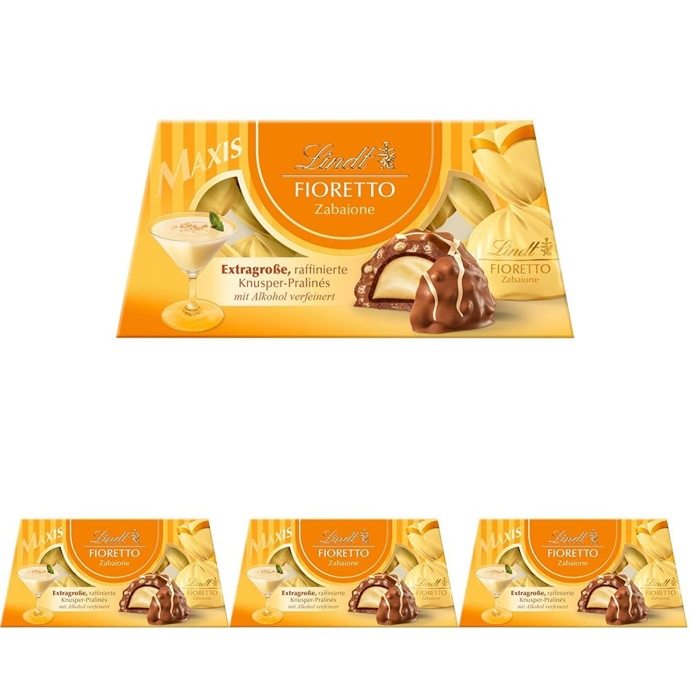Lindt-chocolade | FIORETTO Zabaione cadeauset | 138g | 6 melkchocoladepralines met Zabaione-truffelvulling en knapperige topping, alcoholhoudend | Chocolade geschenk