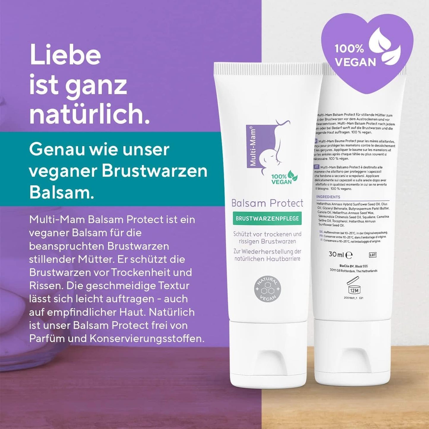 Multi-Mam Balsam Protect Beruhigt en Schützt Trockene en Rissige Brustwarzen Während Und Vor Der Stillzeit, Brustwarzencreme Stillen, 30 Ml Tube Accessoires Voeding en borstvoeding Bebe Naty Shop