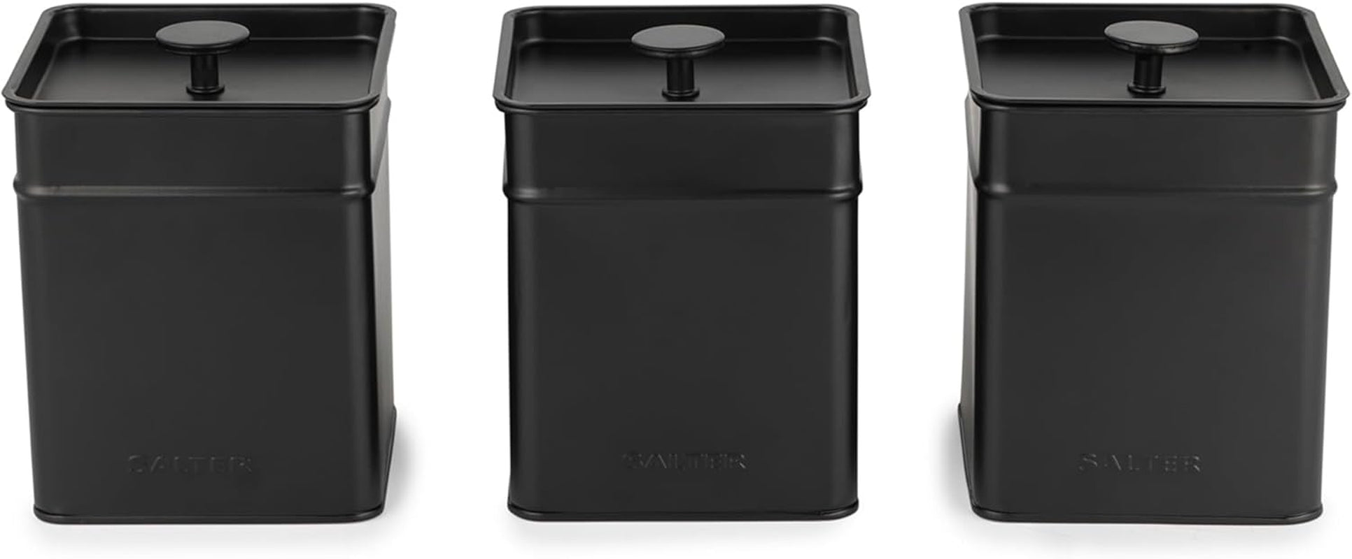 Salter BW12614EU7 Kuro Opbergdozenset - 4 Keukencontainers Brood/Thee/Koffie/Suiker Vierkante Organizer Boxen Gemakkelijk schoon te maken Houd voedsel vers Zwart Naty Shop Voedselopbergdozen 3-delige set