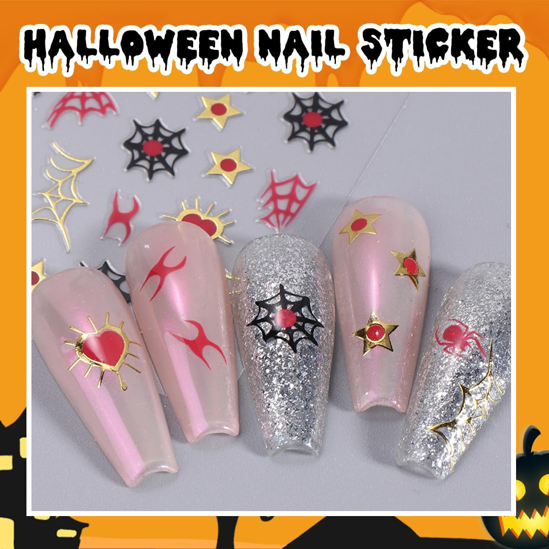 Halloween 3D nagelstickers, 5D stereoscopische nagelstickers, nageldecoraties, nageldesignaccessoires