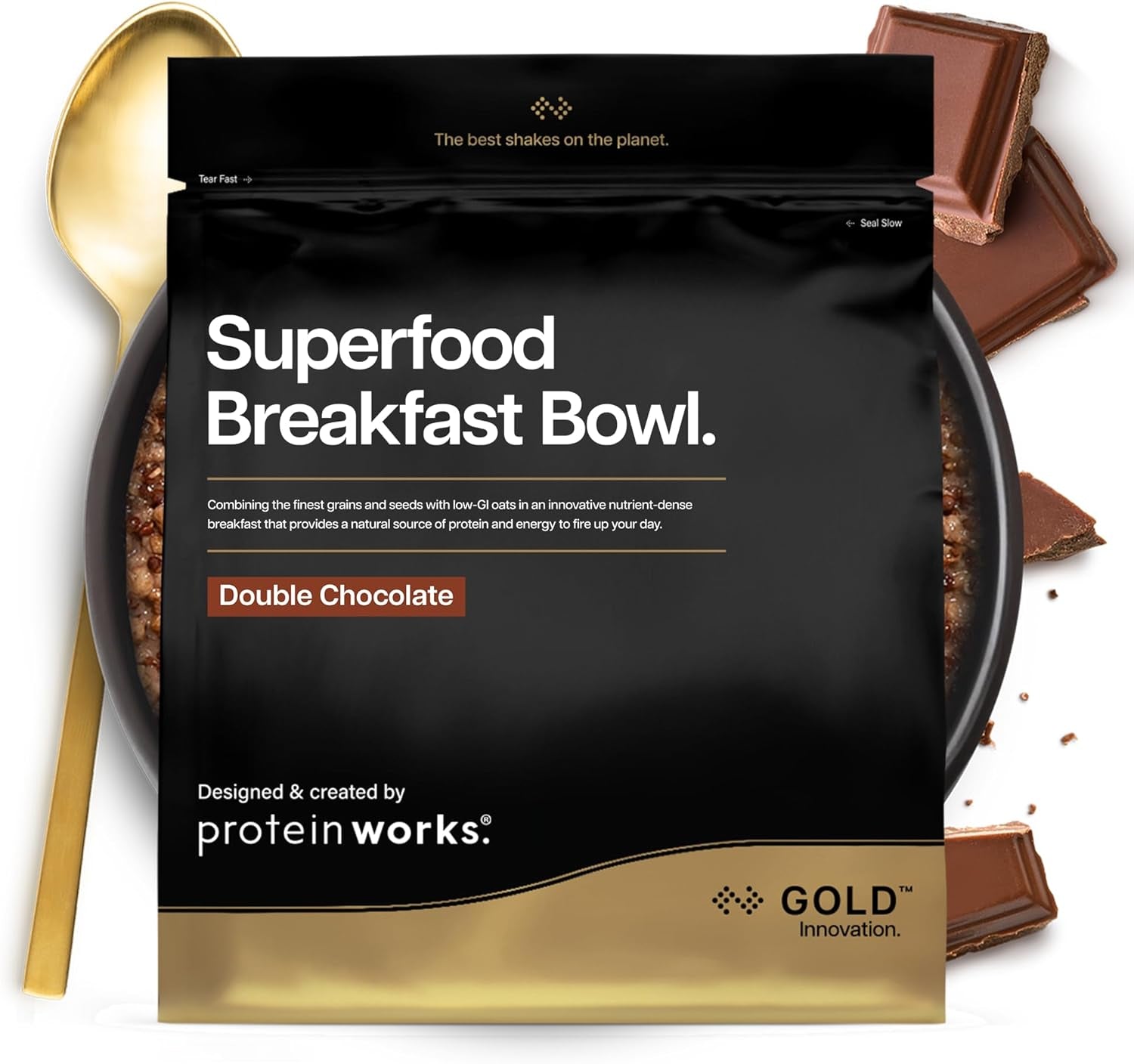 Eiwit werkt | Superfood-ontbijt - GOLD Innovation, bekroonde ontbijtgranen, eiwitmuesli, voedingsrijk met granen, zaden en haver, vezelrijk, appel en kaneel, 10 porties, 600 g