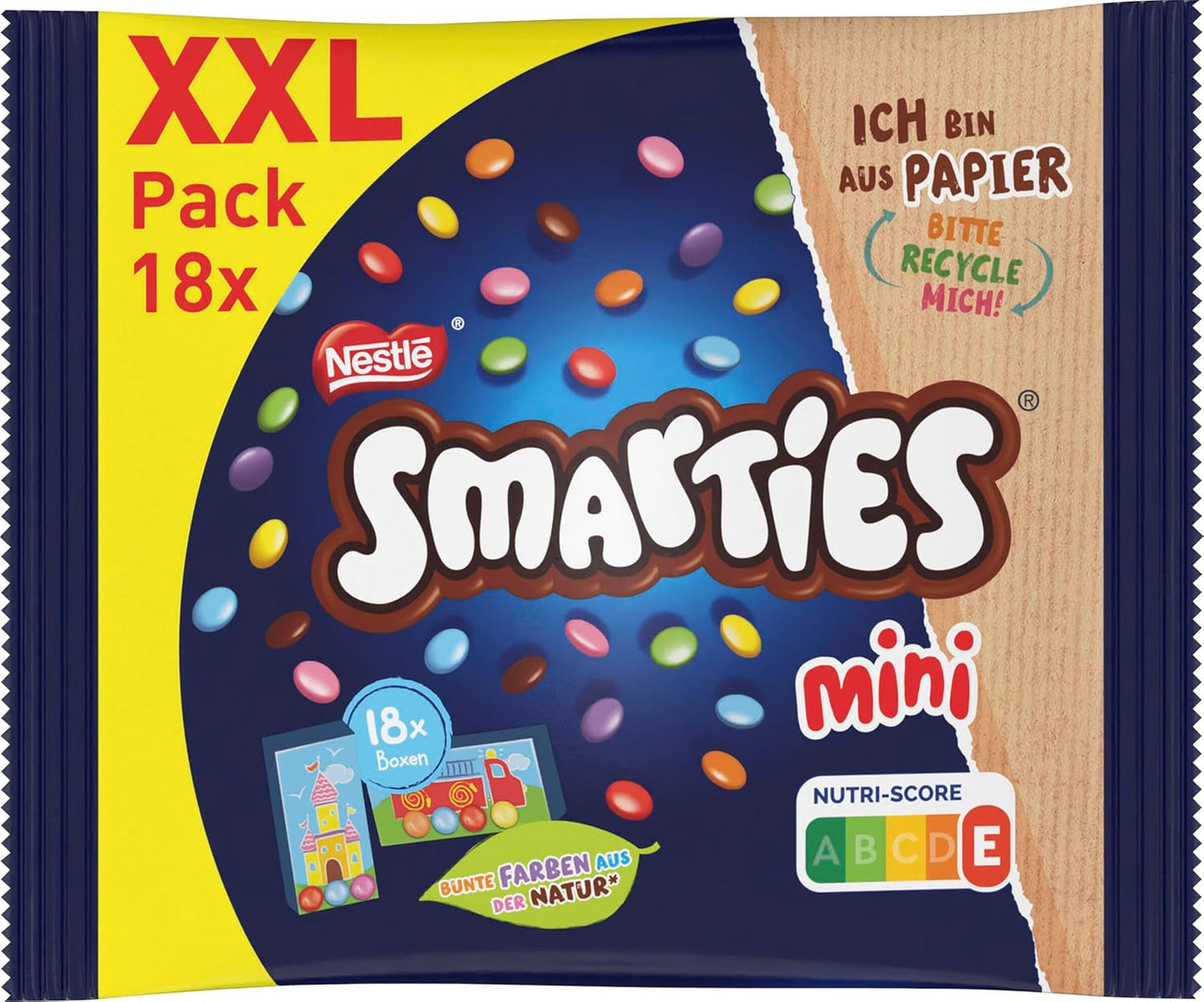 Nestlé SMARTIES Mini XXL-zakjes, gekleurde linzen met chocolade, ideaal om te delen en te genieten met familie en vrienden, natuurlijke kleuren, recyclebare verpakking, 1 pakje (1 x 259 g)