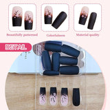 24 stuks herfst zwarte Franse pers nagels roze bloem lange nagels lijm op kunstnagels herfst kunstnagels set met accessoires