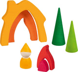 Goki 58427 - Dwergenhuis - Goki Evolution - Gemaakt van hoogwaardig esdoornhout - 7 delen - Kleurrijke verf op waterbasis - Made in Europe Poppenhuizen Naty Shop