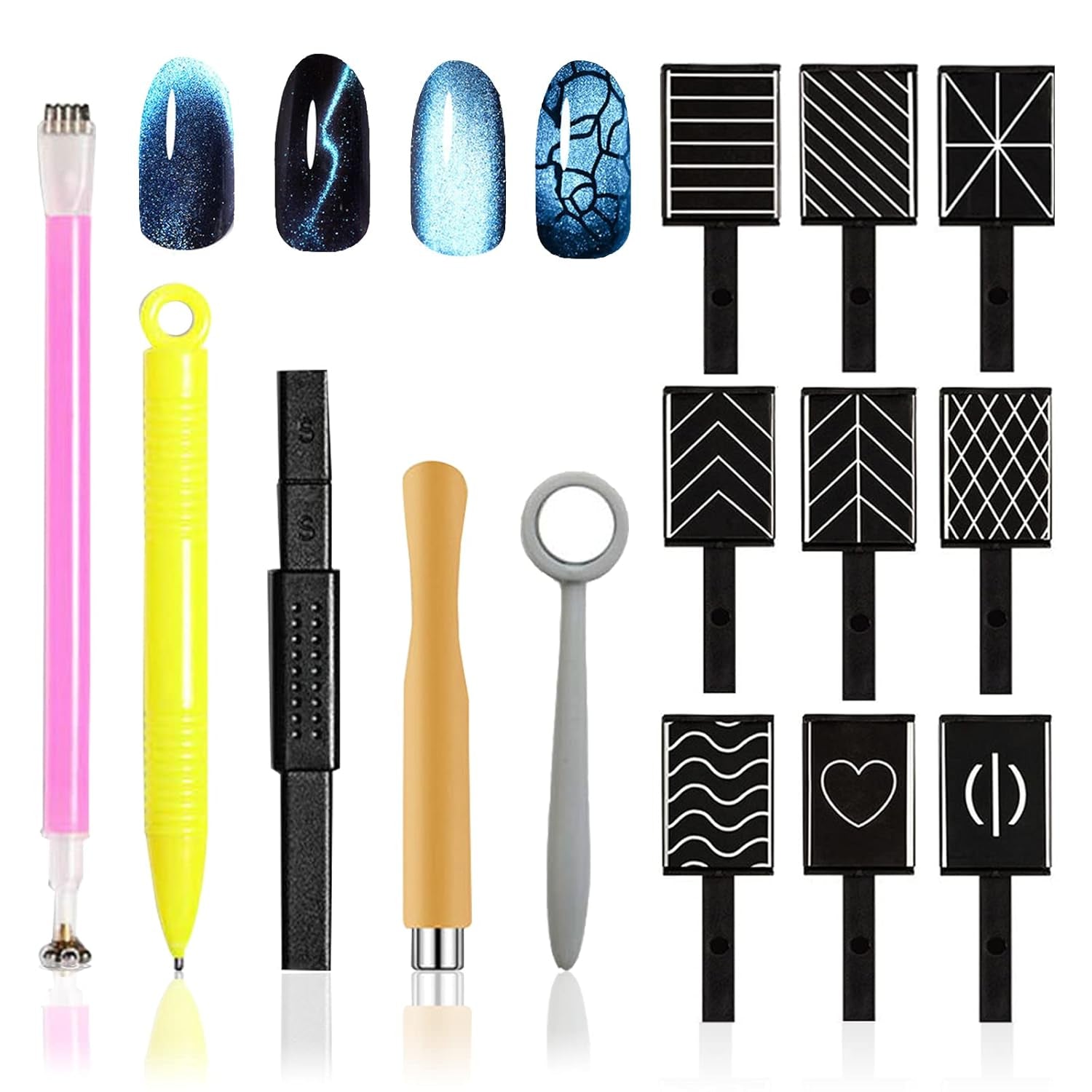 14 Stück Nail Art Werkzeug Magnetstift DIY Magic 3D Magnet Stick Set Verwendung Mit Cat Eye Gel Pulver Oder Nagelack - Magnetic Stift Katze Eye Pen voor ideale Katzenaugen Magische Effekt