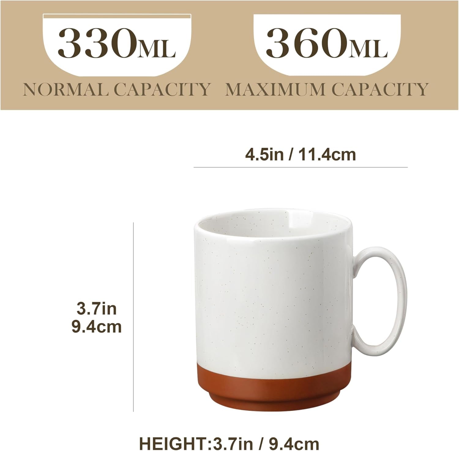 MALACASA koffiemokkenset, steengoed mokkenset van 350 ml voor 4 personen, moderne koffiemokken voor thee, sap, latte, cappuccino, warme chocolademelk. Vaatwasmachine- en magnetronbestendig, TARA serie, kaki wit