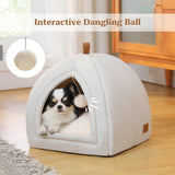 PAWZ Road Katzenhöhle mit waschbaren Kissen, Hundebett kleine Hunde, Kleintierhaus, Katzenschlafplatz-Bettchen, Katzenhaus Binnen, Beige, 40x40x40cm
