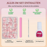 Ballerina kunstnagels set - 240 stuks delicate lila roze kunstnagels, volledig dekkende lijm op kunstnagels, kunstnageltips set voor manicure en nagelkunst voor vrouwen en meisjes (lavendelroze)