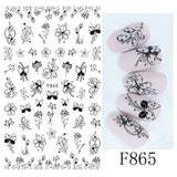 JMEOWIO Nagelsticker Blumen 10 Blatt Nagelaufkleber Selbstklebend Zwart Wit Blossom Nail Art Sticker Decoratie Nageldesign Zubehör