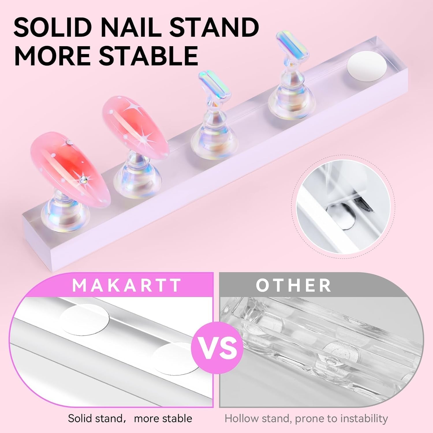 Makartt acryl nagelhouder, magnetische nagelhouder, nagelhouder, transparant roze nagelhouder met 48 zelfklevende stopverf