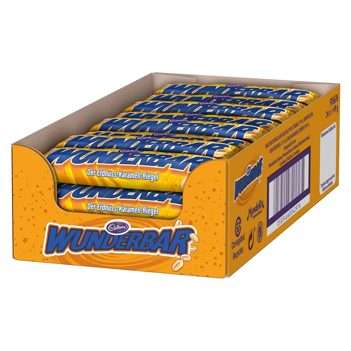 WUNDERBAR Pinda's – Karamelpindarepen individueel verpakt met knapperige stukjes pinda's – 24 x 49 g