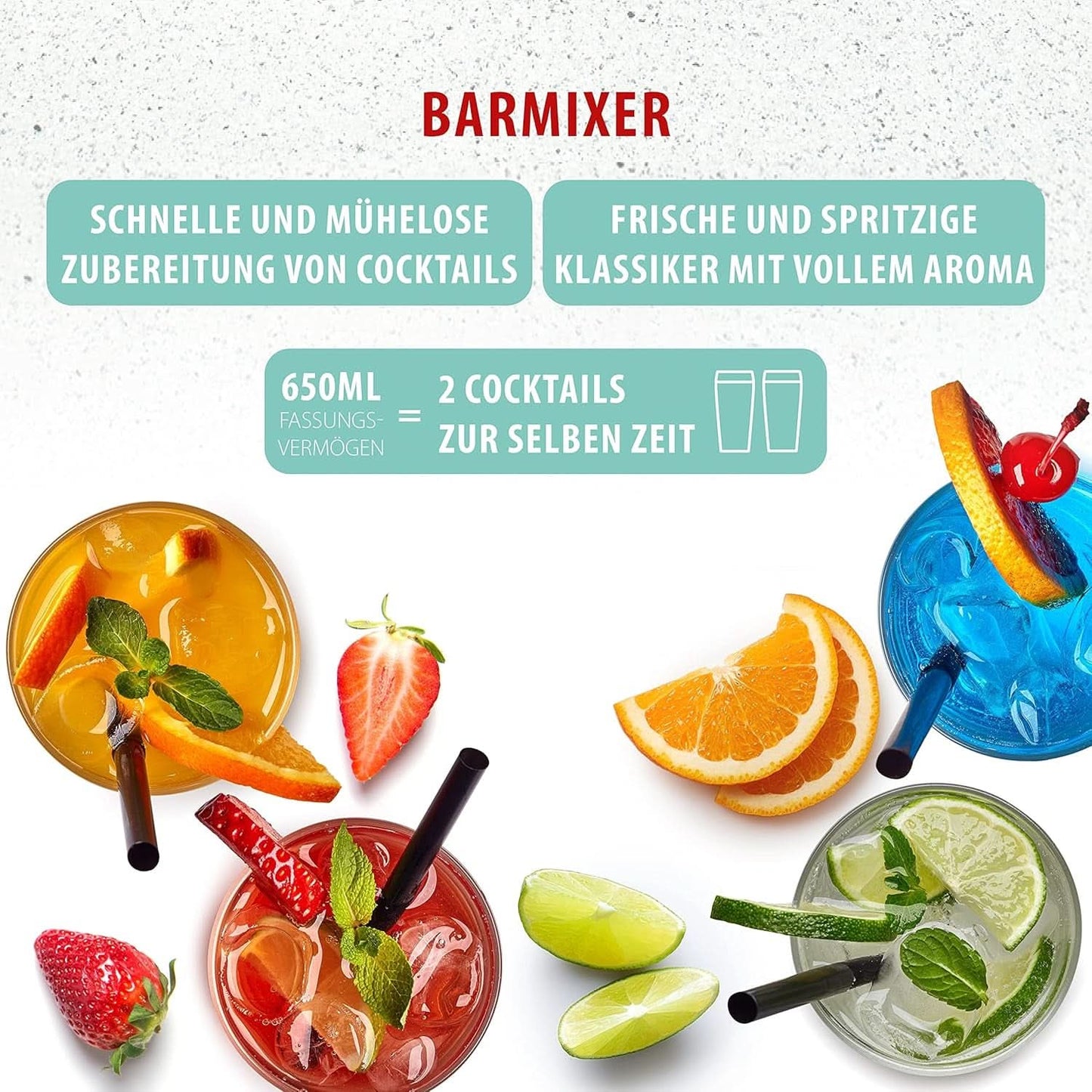 Clatronic® Barmixer U. Milchaufschäumer | Smoothiemaker | 650 ml Edelstahlbehälter | Praktischer Becherhalter | Menger | 2 Geschwindigkeitsstufen | Kraftvoller 65 Watt Motor | Chroomdesgin | BM 3472 Keuken Naty Shop