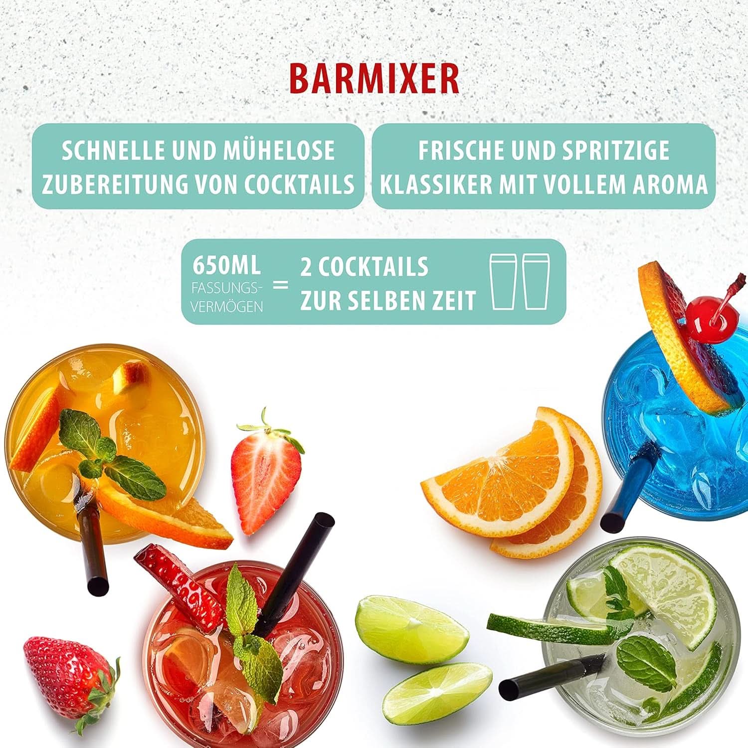 Clatronic® Barmixer U. Milchaufschäumer | Smoothiemaker | 650 ml Edelstahlbehälter | Praktischer Becherhalter | Menger | 2 Geschwindigkeitsstufen | Kraftvoller 65 Watt Motor | Chroomdesgin | BM 3472 Keuken Naty Shop