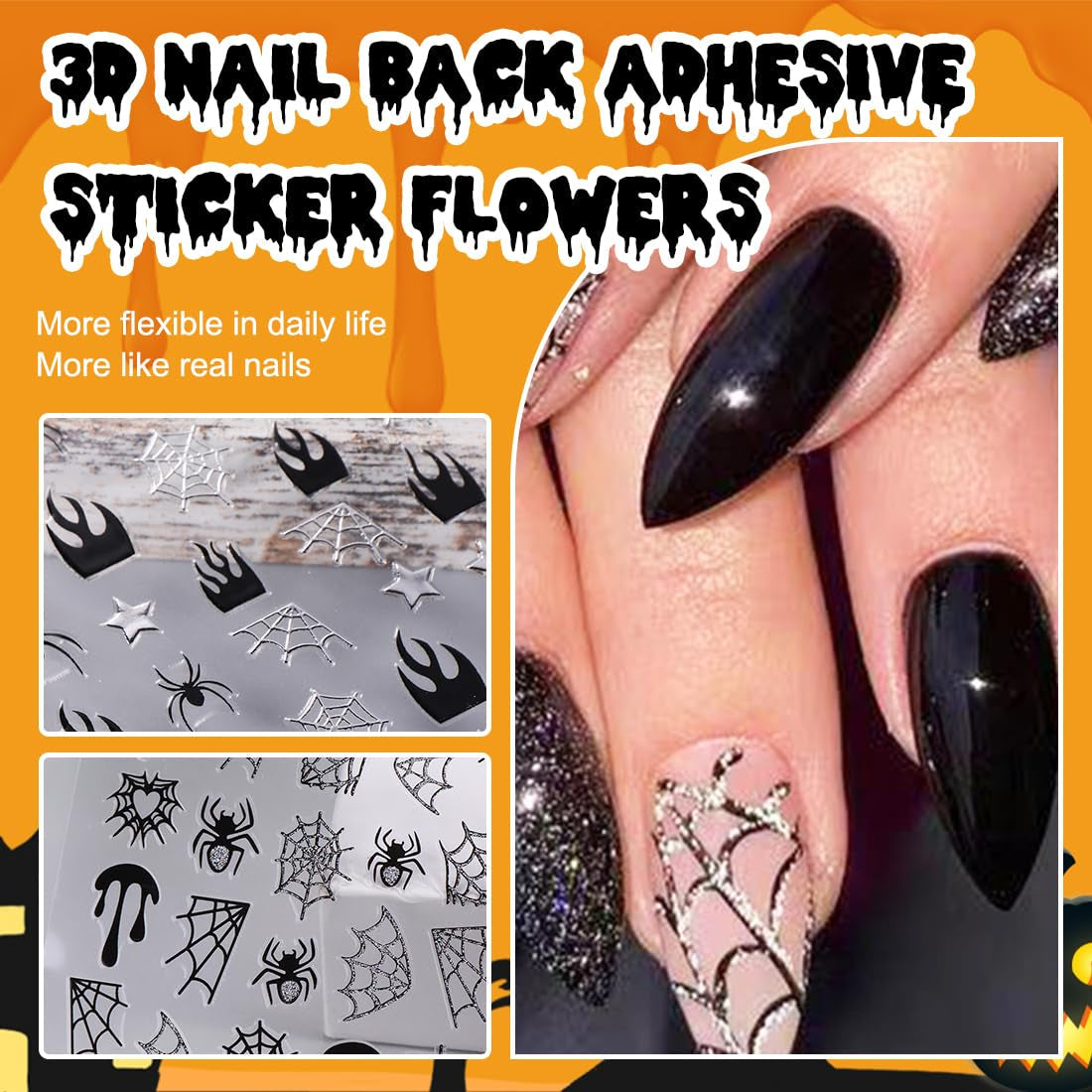5 stuks Halloween 3D nagelstickers, 5D stereoscopische nagelstickers, nageldecoraties, nagelontwerpaccessoires
