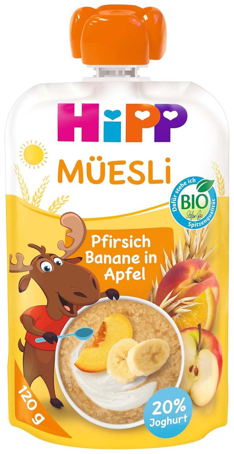 HiPP Müesli Pfirsich Banaan in Apfel mit Joghurt, Quetschie ab 1 Jahr, (6 x 120g)
