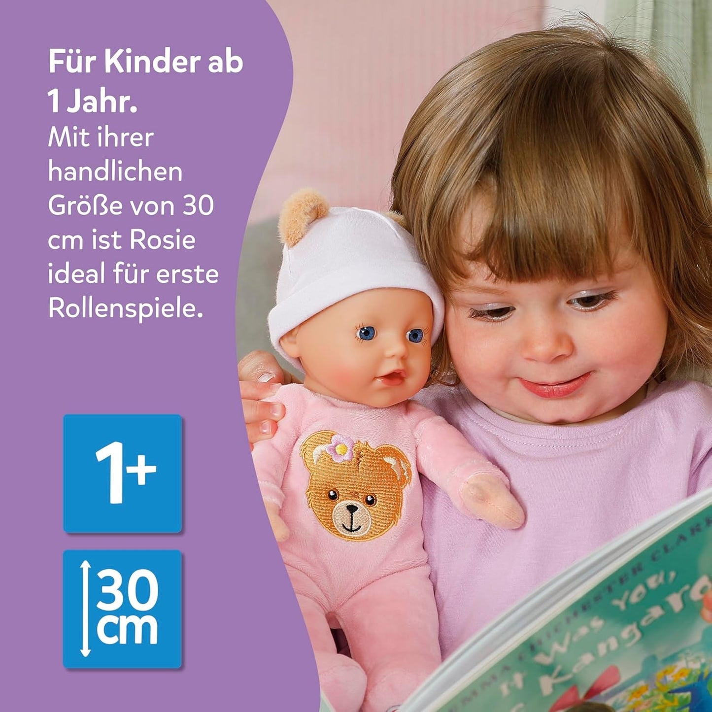 Baby Born Rosie zachte pop 30 cm met 6 geluiden en fles, roze