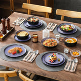 Steingut Geschirrset 6 Personen, vancasso AMBER Teller Set 6 Personen, Tafelservice 24tlg mit Speiseteller, Dessertteller, Suppenteller, Schüssel, Reaktive Glasur, Abendviolett, Spülmaschinenfest