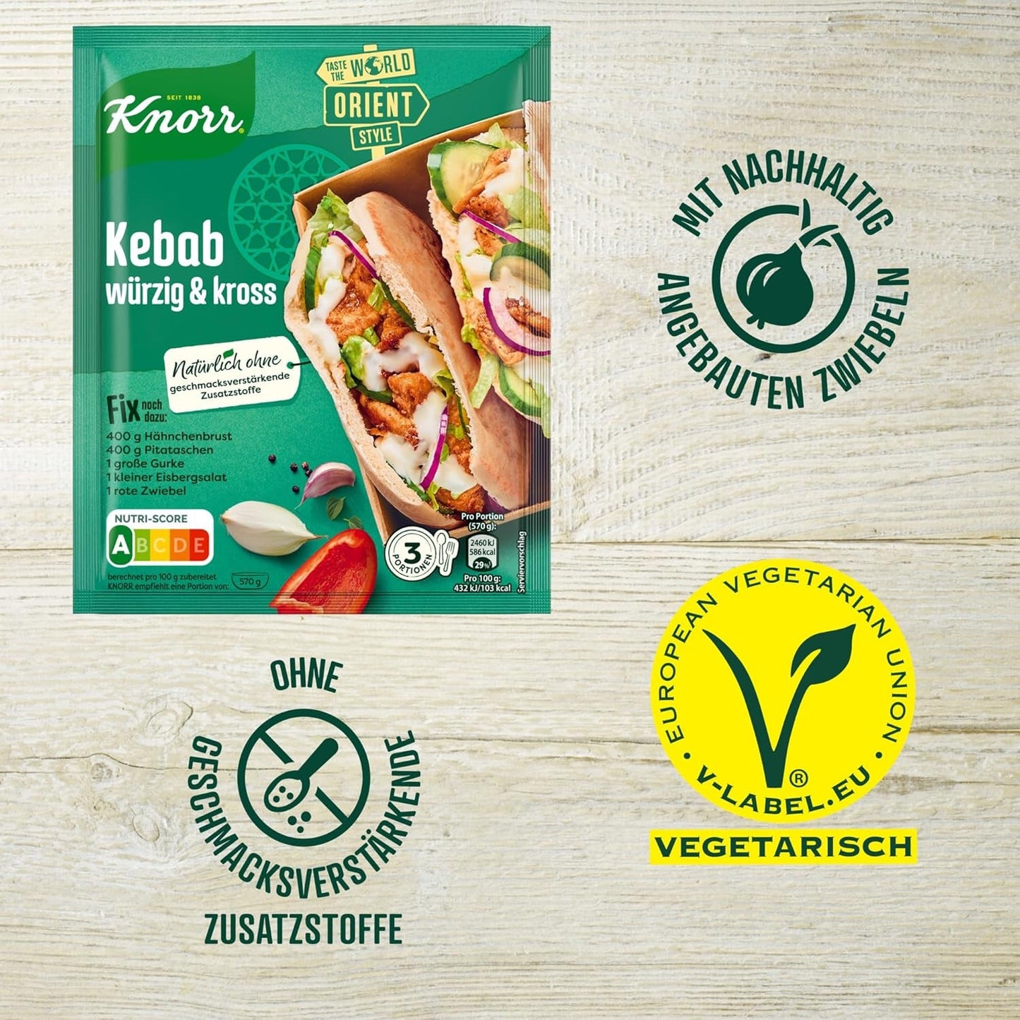 Knorr Fix Kebab voor een würzig en krosses Hähnchen Gericht ohne geschmacksverstärkende Zusatzstoffe 3 Portionen