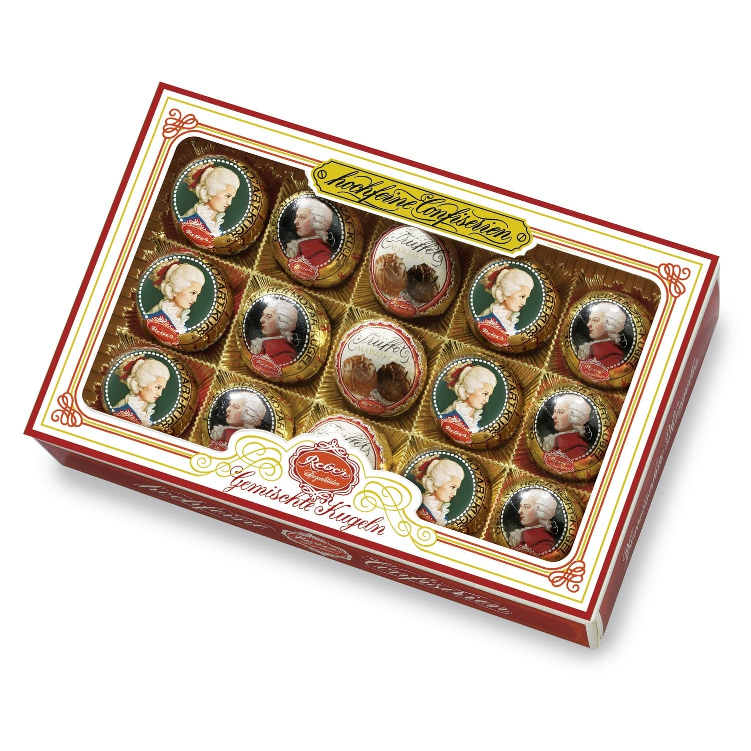 Reber Mozart-balletjes met pure chocolade, verpakking van 6 met marsepein en nougat, veganistisch - 1 x 120 g