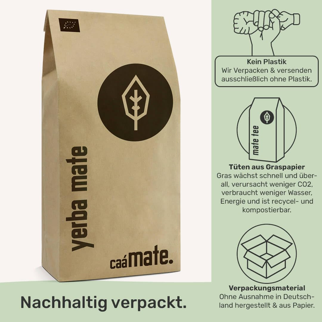 BIO Yerba Mate Thee 1 kg ● Origineel ● Rijp ● Ongebrand ● Luchtgedroogd ● Rookvrij ● Plasticvrij ● Fair Trade ● Matethee van matebladeren, matestukjes en matebladpoeder ● DE-ÖKO-006