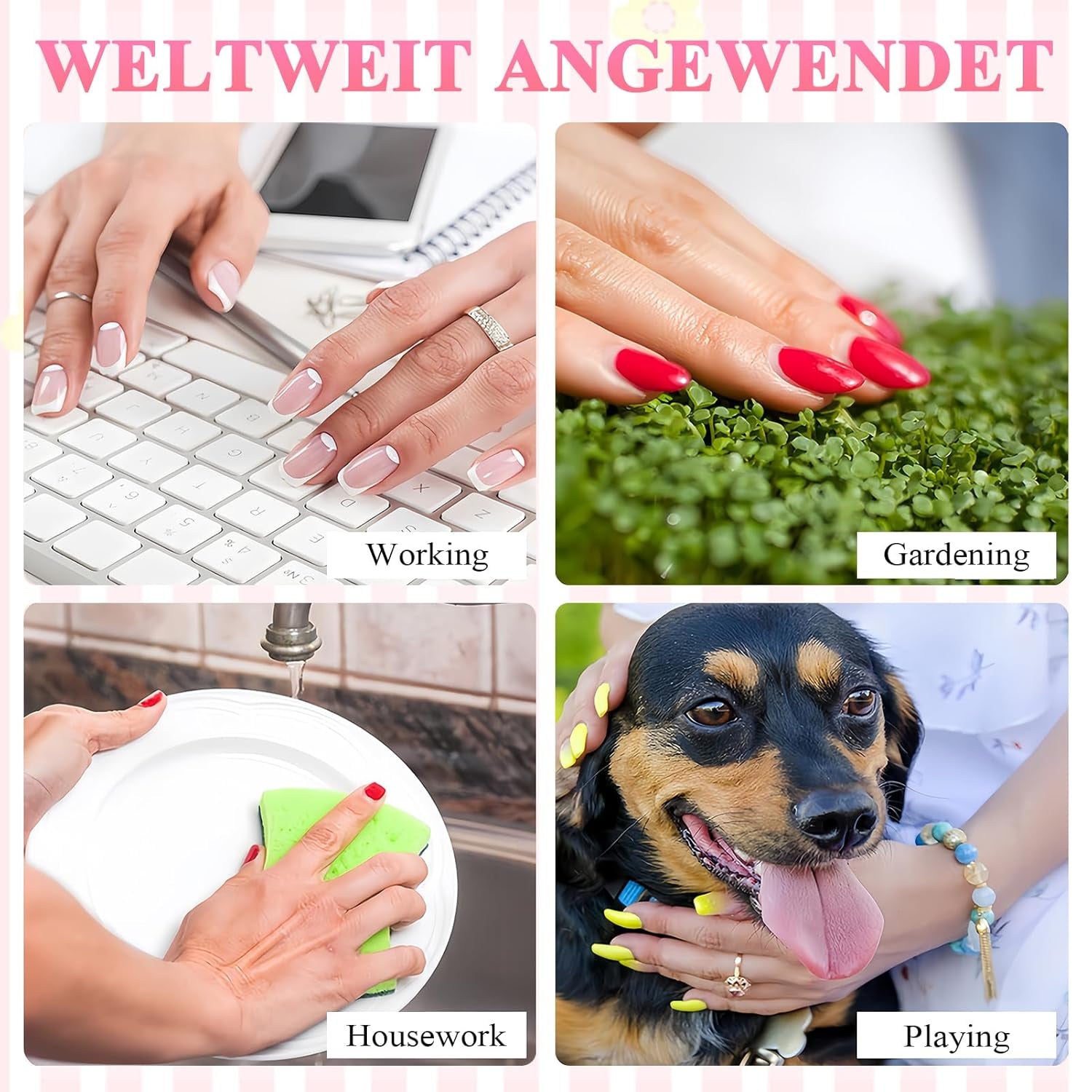 Lichtroze zelfklevende Franse nagels - 32 stuks lijm op Franse nagels - vierkante korte kunstnagels - ademende lijm op kunstnagels - volledige dekking kunstnagels voor dames (lichtroze)