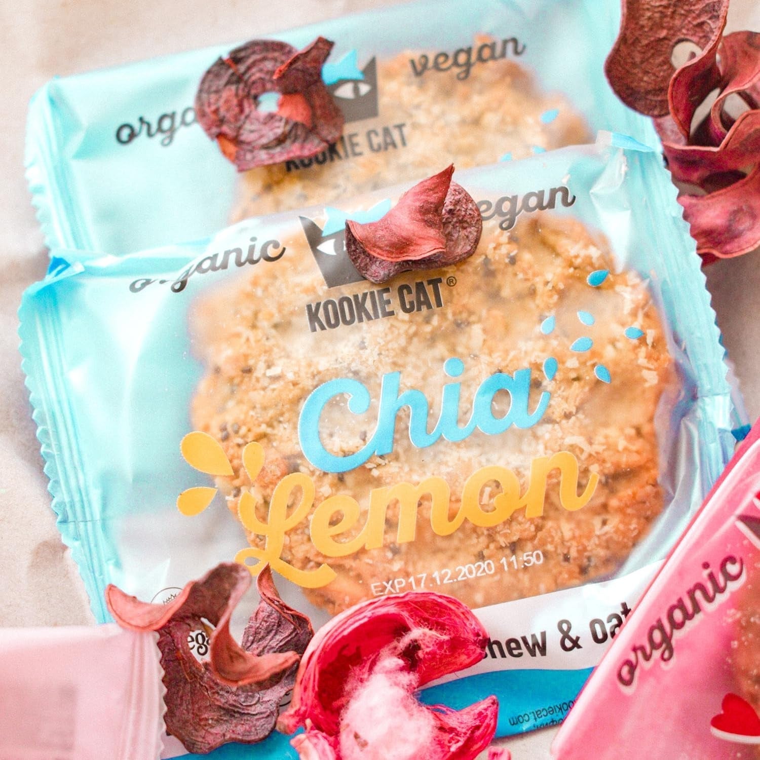 Chia en Citroen - Individueel verpakte veganistische koekjes, glutenvrij, sojavrij, biologisch, cashewnoten en haver - 12 x 50 g multipack