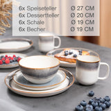 Moritz & Moritz TARENTO 24-delige serviesset voor 6 personen, grijs - Elegante hoogwaardige aardewerken bordenset - De serviesset bestaat uit 6 dinerborden, 6 dessertborden, 6 dinerborden en 6 kopjes