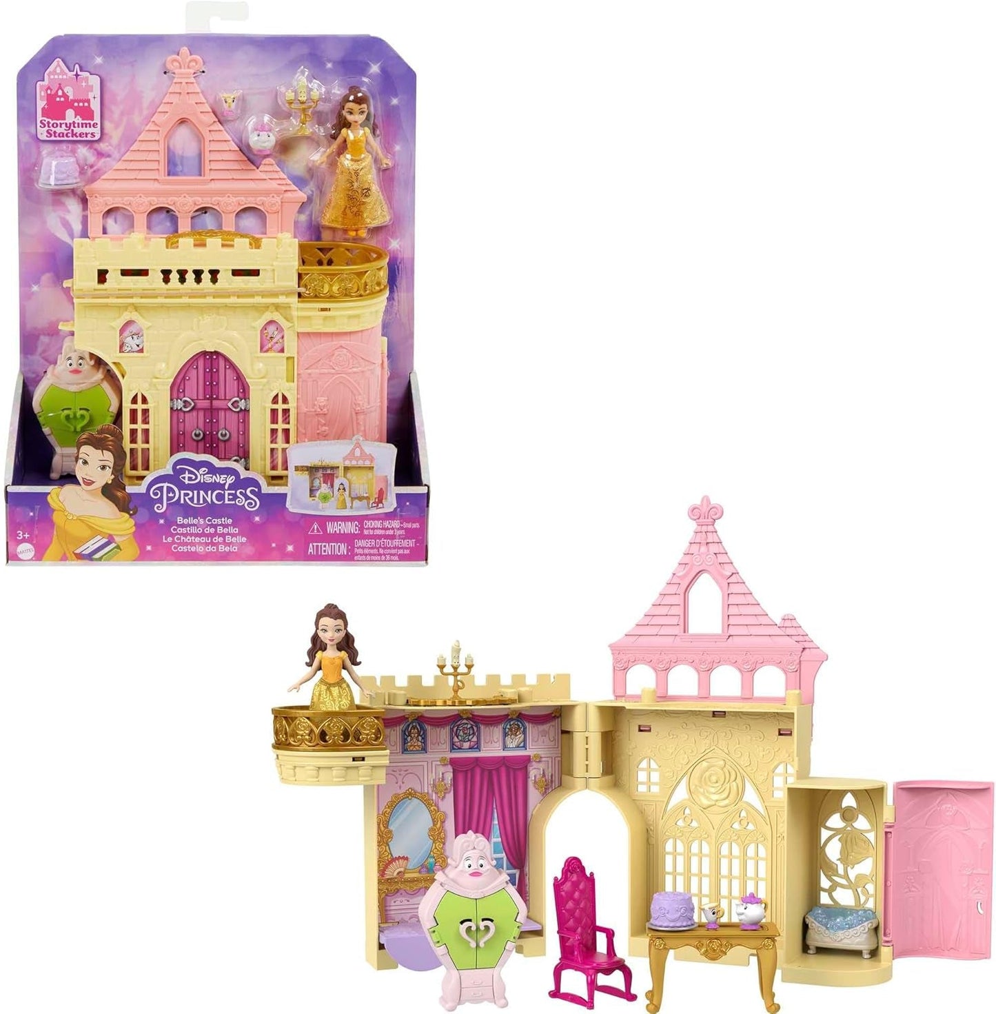 Mattel Disney Princess Transformerende speelset Koets naar kasteel met kleine Aurora-pop, 3 niveaus, 6 speelplekken, 4 figuren, meubels en accessoires HWX17 poppen Naty Shop Belle speelset