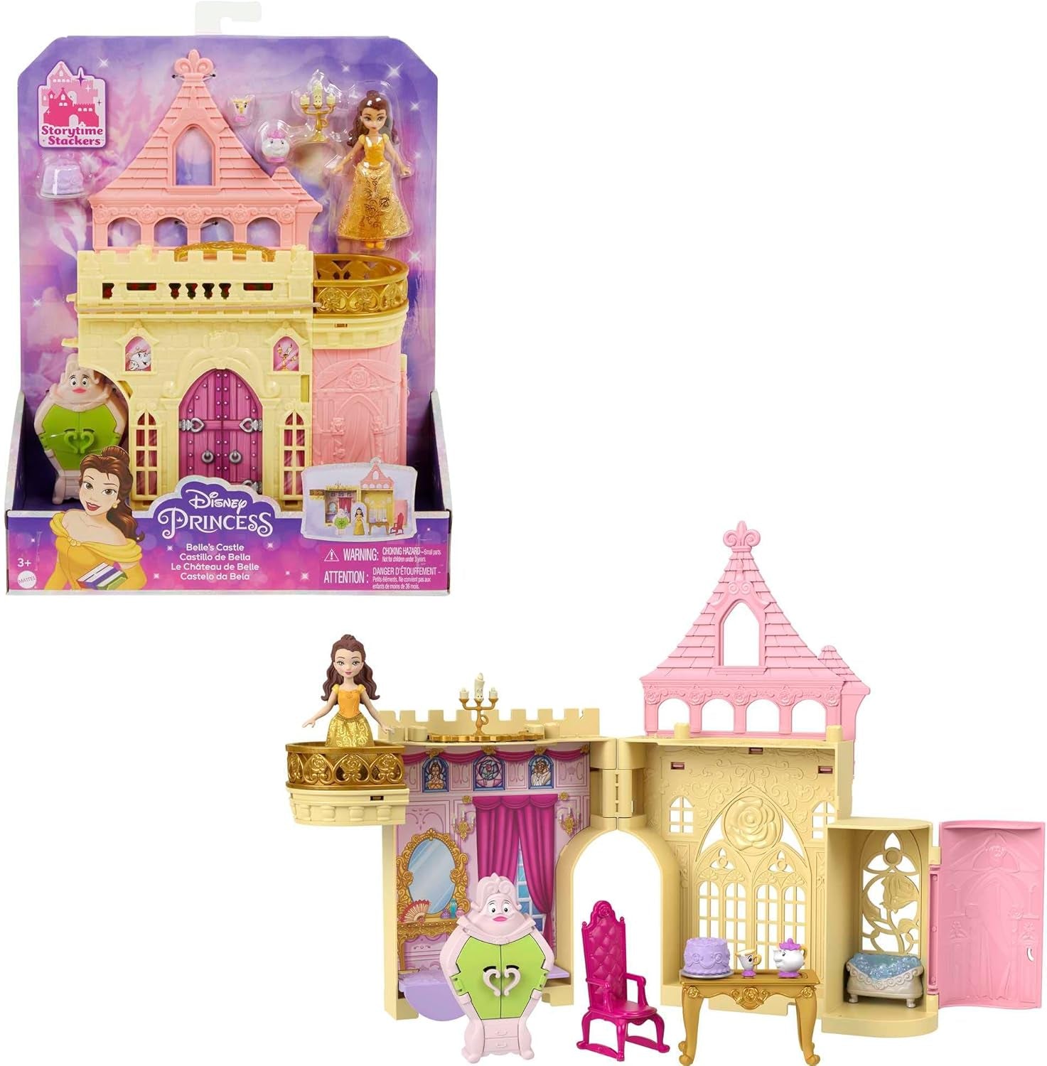 Mattel Disney Princess Transformerende speelset Koets naar kasteel met kleine Aurora-pop, 3 niveaus, 6 speelplekken, 4 figuren, meubels en accessoires HWX17 poppen Naty Shop Belle speelset