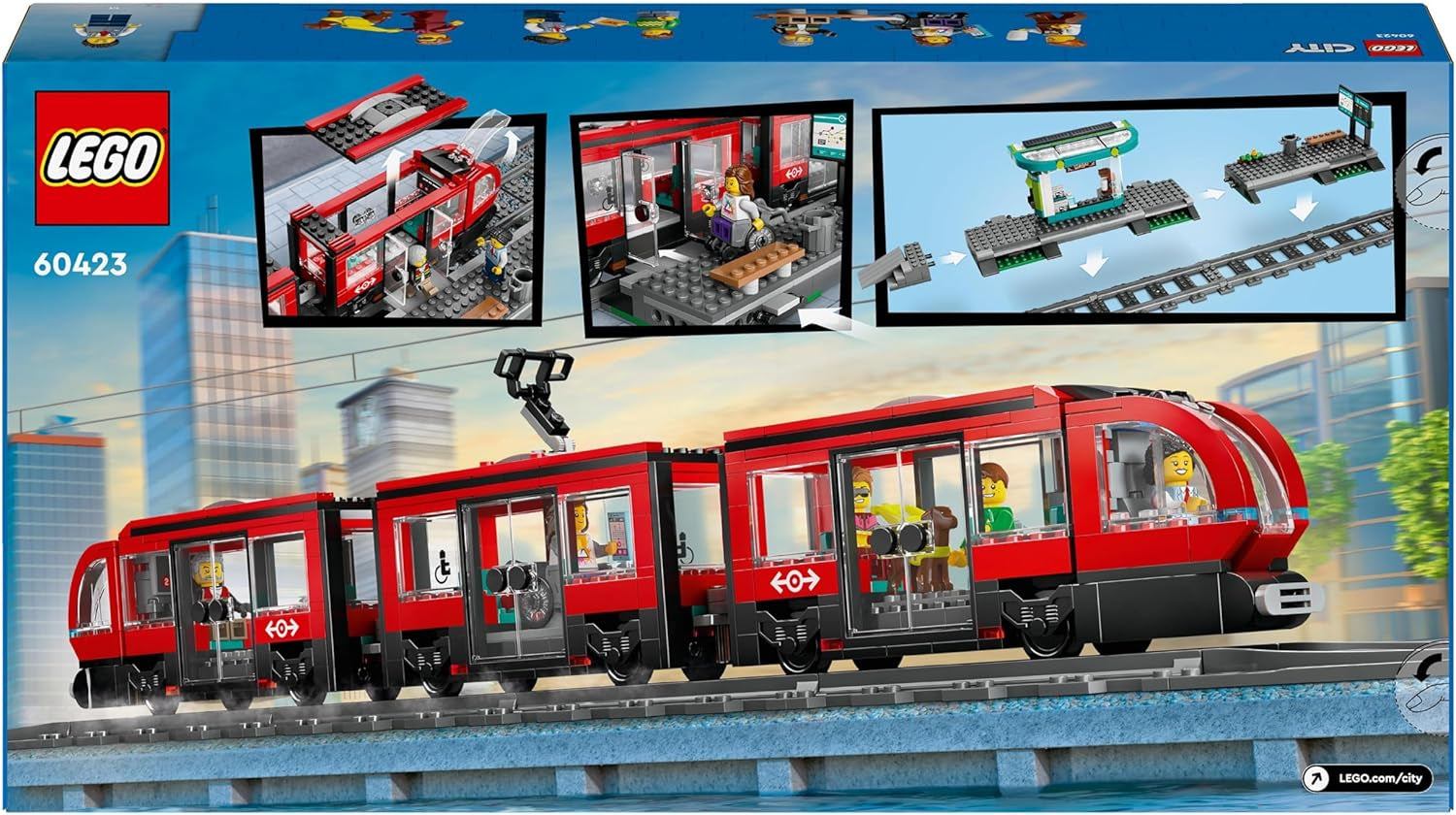 LEGO City tram met station, cadeau-idee voor voertuigspeelgoedfans vanaf 7 jaar, met 6 minifiguren en een geleidehond voor rollenspellen, bouwspeelgoed 60423 Bouwsets Besuche den LEGO-Store