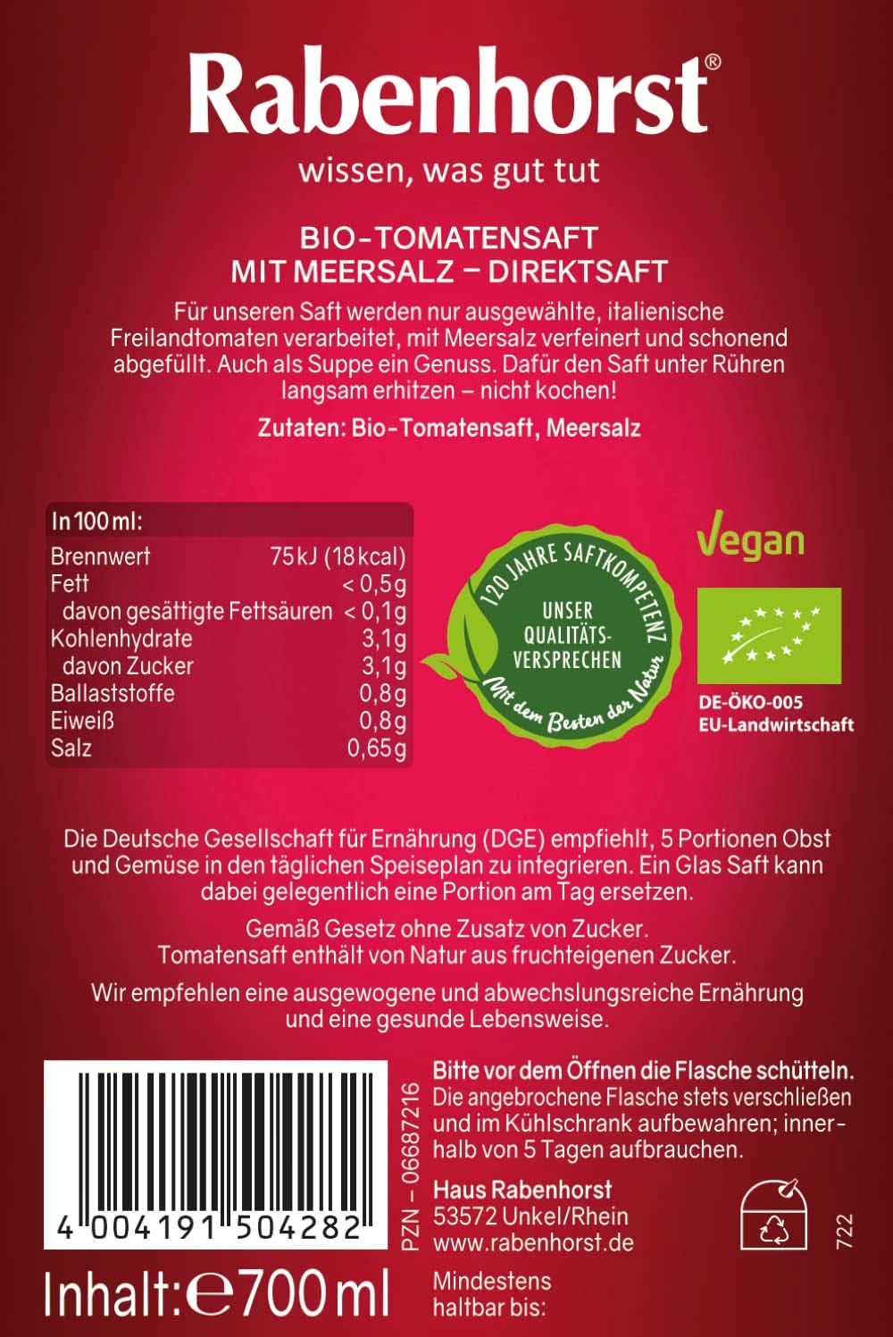 Rabenhorst biologische tomaten, 6 stuks (6 x 700 ml) Naty Shop