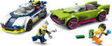 LEGO City Autoachtervolging met politieauto en muscle car, speelgoedtrein met 2 raceauto's, politiecadeau voor kinderen, jongens en meisjes vanaf 6 jaar, set met politieagent en minifiguren Ganovin 60415 Bouwsets Besuche den LEGO-Store