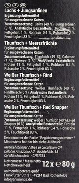 animonda Carny Adult Ocean Marine Variety No. 1 (12 x 80 g), natvoer voor volwassen katten, natvoer met malse visfilets, graanvrij en suikervrij kattenvoer