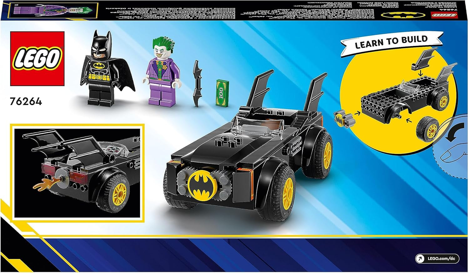 LEGO 76264 DC Achtervolging in de Batmobile: Batman Vs. Joker speelgoedautoset, Superheldenstartset met 2 minifiguren, Speelgoed voor kleuters, jongens, meisjes vanaf 4 jaar, Snel in elkaar te zetten Bouwsets Besuche den LEGO-Store