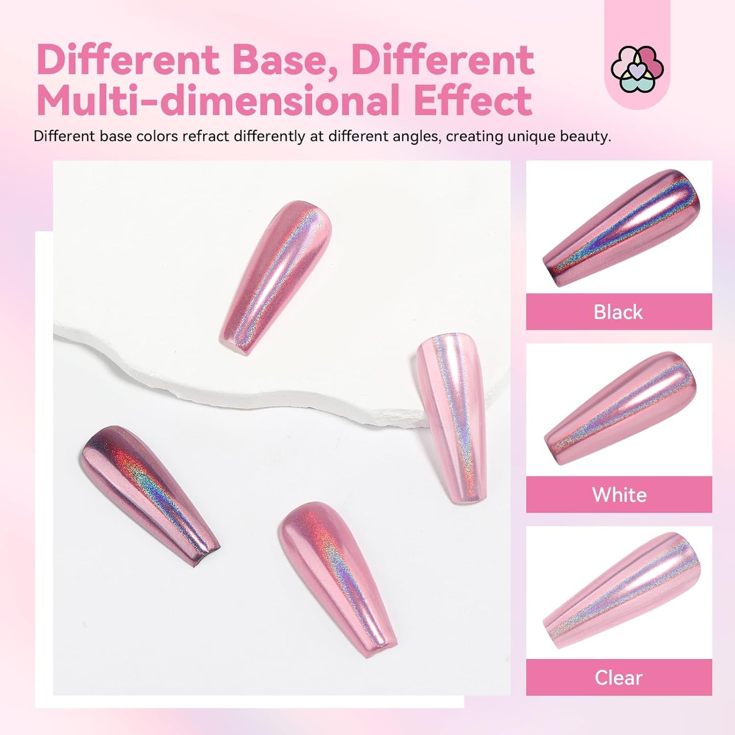 Saviland Chrome nagelpoederset - roze laser chroom nagelpoeder spiegeleffect laser nagelkunst, nagelglitter manicure decoratief poeder met sponssticks, nagelglitterpoeder nagelsalon