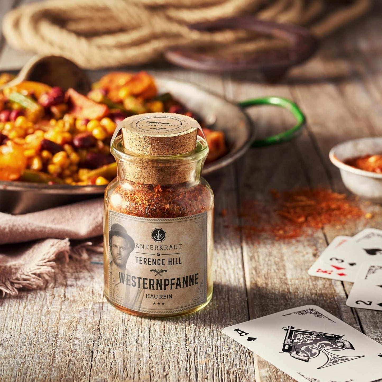 Ankerkraut Bud Spencer & Terence Hill Bagaluten Gewürz-Box, met Westernpfanne en Pasta alla Napoli, Geschenkset, lecker kochen, 195 g Gewürze Inhalt