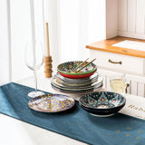 HENXFEN LEAD porseleinen serviesset, 12-delige serviesset voor 4 personen, kleurrijke serviesset voor 4 personen - handbeschilderde borden, dessertborden, soepborden - Boheemse stijl