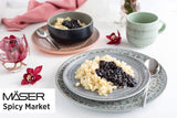 MÄSER 931744 Spicy Market-serie, handgeschilderde serviesset voor 4 personen in vintage mediterraan design, 16-delige keramische combinatieset, groen, steengoed
